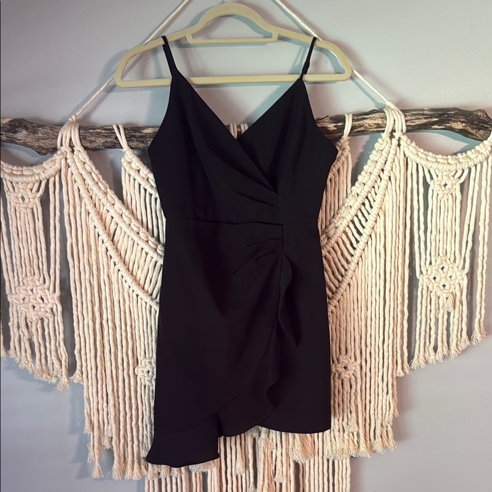 Black Spaghetti-Strap Ruffle Mini Dress